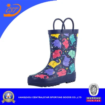 Stivali da pioggia in gomma con stampa di elefanti alla moda per bambini (66982)