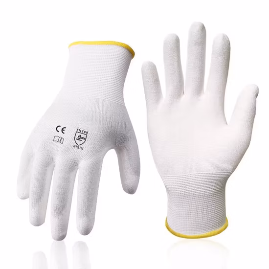 13 guanti da lavoro manuale elettrici domestici con rivestimento in PU in poliestere bianco